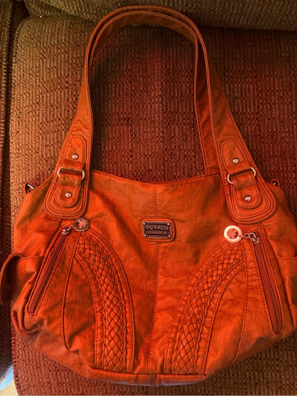 Brown Woven-Detail Shoulder Bag